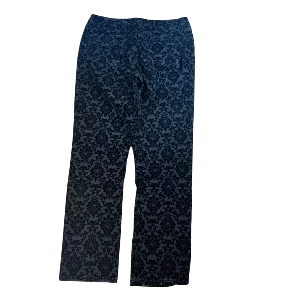 Charter Club Straight Leg Lexington Pants Black Velvet Damask Pattern Size 12